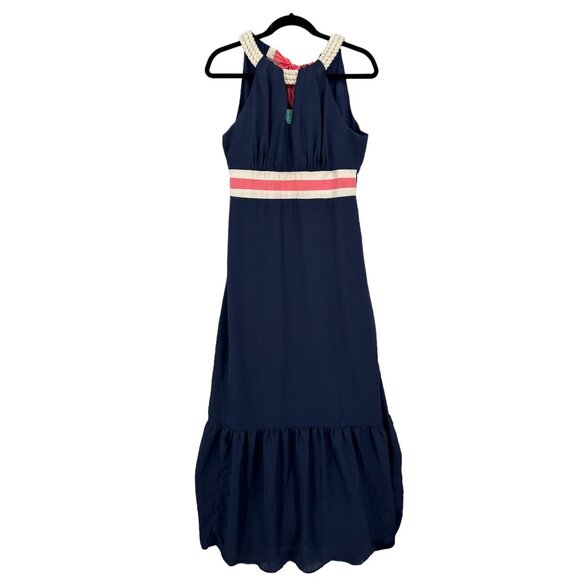 Judith March Maxi Dress Womens Size Large Rope Neck Tie Band Ruffle‎ Boho - Picture 1 of 13